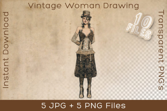 Download Woman in Vintage Steampunk Art Drawing - Steampunk Collection